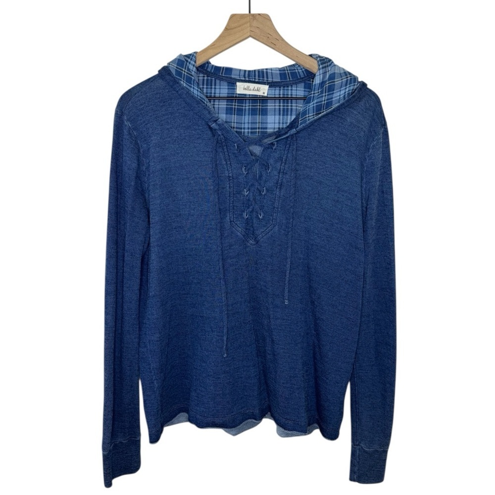 Bella Dahl Lace Neckline Hoodie Long Sleeve Tee Size Medium